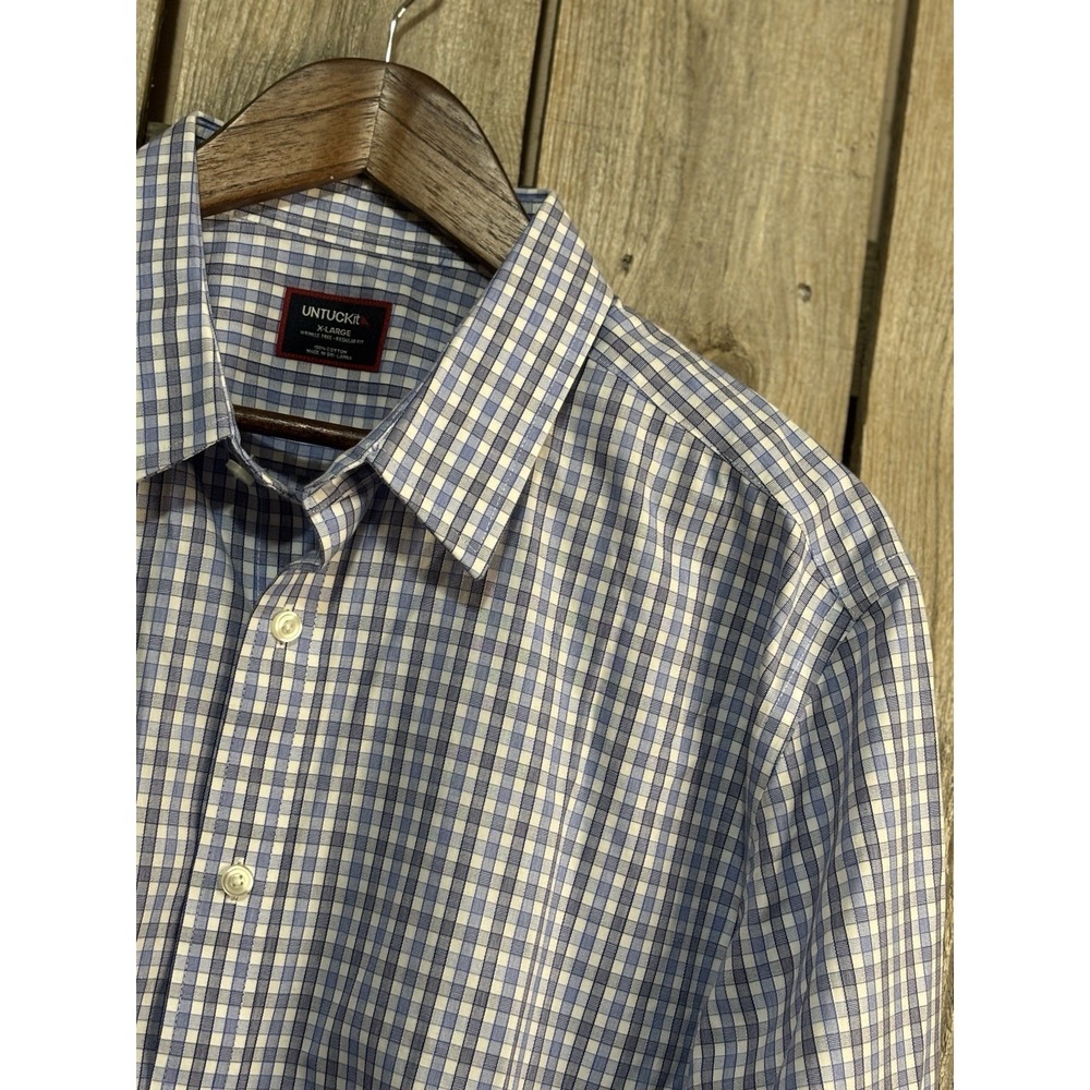 UNTUCKit  Durif Men's XL Blue Check Button Up Shirt Regular Fit Cotton